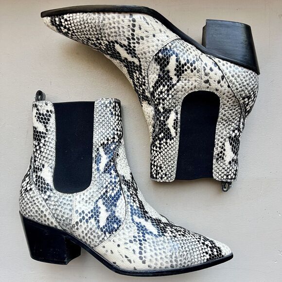 Paige Willa Cream & Black Snake Skin Print Leather Western Cowgirl Ankle Boot 9 - Picture 3 of 16